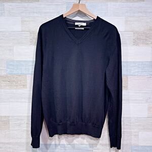 Calvin Klein 100% Extra Fine Merino Wool V Neck Sweater Black Mens Large
